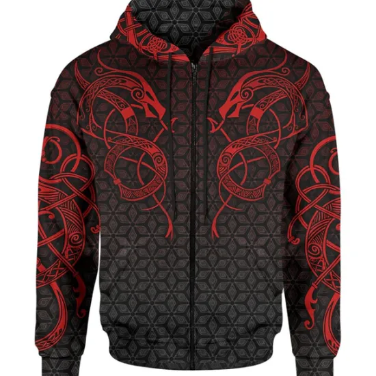 Best OUKU Men's Dragon Graphic Prints Hoodie Hoodies Sweatshirt Streetwear Designer Long Sleeve Hooded Sports & Outdoor Daily Sports Wine Red Red+Gray Zipper Print Spring & Fall Designer