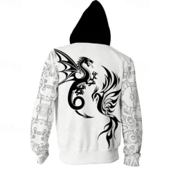 OUKU Men's Dragon Graphic Prints Hoodie Hoodies Sweatshirt Streetwear Designer Long Sleeve Hooded Sports & Outdoor Daily Sports Zipper Print Spring & Fall Designer White
