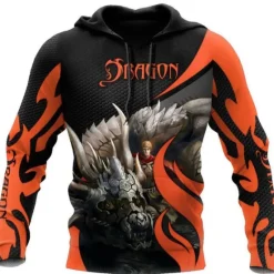 OUKU Men's Dragon Graphic Prints Hoodie Hoodies Sweatshirt Streetwear Designer Long Sleeve Hooded Daily Sports Yellow Red Print Spring & Fall Designer