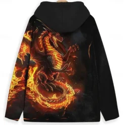 OUKU Men's Dragon Hoodie Hoodies Sweatshirt Fashion Cool Long Sleeve Hooded Vacation Sports Outdoor Going out Drawstring Fall Winter Designer Black