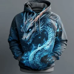 Online OUKU Men's Dragon Hoodies Sweatshirt Cool Party Long Sleeve Crew Neck Club Streetwear Drawstring Fall Winter Designer Black
