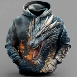 Online OUKU Men's Dragon Hoodies Sweatshirt Cool Party Long Sleeve Crew Neck Club Streetwear Drawstring Fall Winter Designer Black