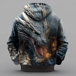 Online OUKU Men's Dragon Hoodies Sweatshirt Cool Party Long Sleeve Crew Neck Club Streetwear Drawstring Fall Winter Designer Black