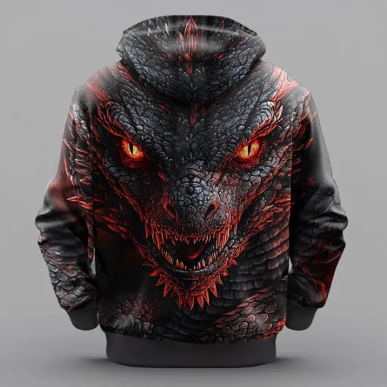 Sale OUKU Men's Dragon Hoodies Sweatshirt Fashion Cool Long Sleeve Crew Neck Party Holiday Streetwear Black Blue Drawstring Fall Winter Designer