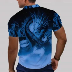 OUKU Men's Dragon Polo Shirts Golf Shirt Short Sleeve Polo Shirts Collared Shirts Casual Funny Vacation Wear Party Outfits Buttons 3D Print Summer Blue Khaki