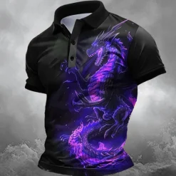 New OUKU Men's Dragon Polo Shirts Golf Shirt Short Sleeve Polo Shirts Collared Shirts Funny Streetwear Vacation Wear Party Outfits Buttons 3D Print Summer Spring Black Purple Green