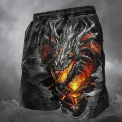 OUKU Men's Dragon Skeleton Sweat Pants Swim Shorts Board Shorts Mid Waist Vintage Designer Punk & Gothic Casual Holiday Club Designer Clothing Apparel Black