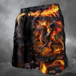 OUKU Men's Dragon Skeleton Sweat Pants Swim Shorts Board Shorts Mid Waist Vintage Designer Punk & Gothic Casual Holiday Club Designer Clothing Apparel Black