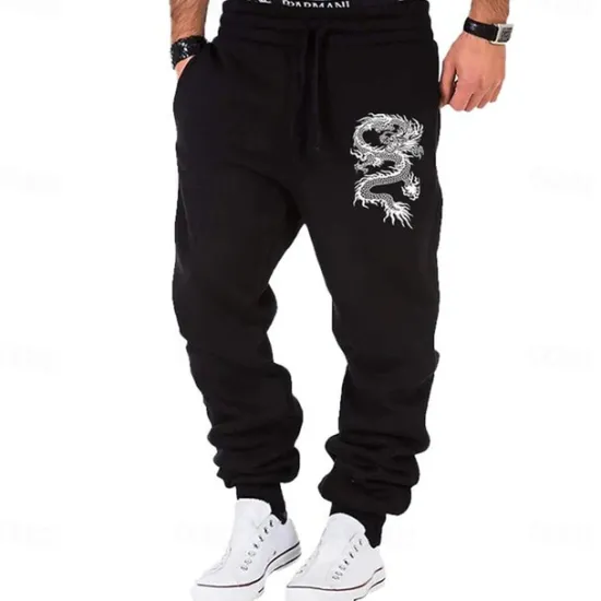 OUKU Men's Dragon Sweatpants Joggers Pants Trousers Mid Waist Drawstring Elastic Waist Fashion Outdoor Dailywear Casual Pocket Spring Fall Winter 3D Print Black White Blue