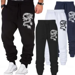 OUKU Men's Dragon Sweatpants Joggers Pants Trousers Mid Waist Drawstring Elastic Waist Fashion Outdoor Dailywear Casual Pocket Spring Fall Winter 3D Print Black White Blue