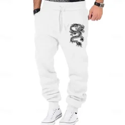 OUKU Men's Dragon Sweatpants Joggers Pants Trousers Mid Waist Drawstring Elastic Waist Fashion Outdoor Dailywear Casual Pocket Spring Fall Winter 3D Print Black White Blue