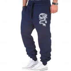 OUKU Men's Dragon Sweatpants Joggers Pants Trousers Mid Waist Drawstring Elastic Waist Fashion Outdoor Dailywear Casual Pocket Spring Fall Winter 3D Print Black White Blue