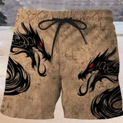 Clearance OUKU Men's Dragon Swim Trunks Swim Shorts Board Shorts Mid Waist Hawaiian Casual Holiday Beach Drawstring with Mesh lining Elastic Waist Designer Clothing Apparel