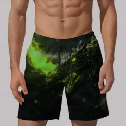 Sale OUKU Men's Dragon Swim Trunks Swim Shorts Board Shorts Mid Waist Vacation Hawaiian Holiday Vacation Holiday Beach Drawstring with Mesh lining Elastic Waist Designer Clothing Apparel