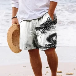 Online OUKU Men's Dragon Swim Trunks Swim Shorts Board Shorts Mid Waist Vacation Hawaiian Holiday Vacation Holiday Beach Drawstring with Mesh lining Elastic Waist Designer Clothing Apparel