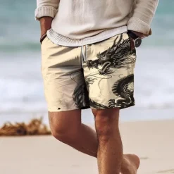 Online OUKU Men's Dragon Swim Trunks Swim Shorts Board Shorts Mid Waist Vacation Hawaiian Holiday Vacation Holiday Beach Drawstring with Mesh lining Elastic Waist Designer Clothing Apparel