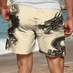 Online OUKU Men's Dragon Swim Trunks Swim Shorts Board Shorts Mid Waist Vacation Hawaiian Holiday Vacation Holiday Beach Drawstring with Mesh lining Elastic Waist Designer Clothing Apparel