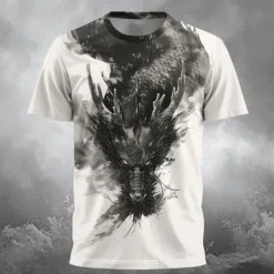 Outlet OUKU Men's Dragon T Shirt Short Sleeve T shirt 3D Print Crew Neck Shirt Designer Gothic Party Street Casual Summer Spring Clothing Apparel S M L XL XXL XXXL White