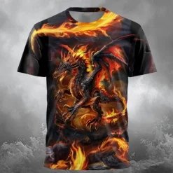 Sale OUKU Men's Dragon T Shirt Short Sleeve T shirt 3D Print Crew Neck Shirt Designer Gothic Party Street Casual Black 1 Black Summer Spring Clothing Apparel S M L XL XXL XXXL