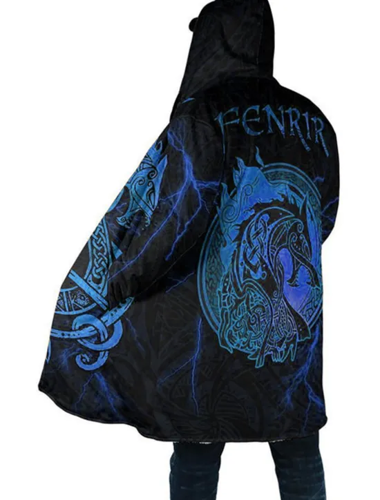 Sale OUKU Men's Dragon Totem Winter Coat Fleece Jacket Coat Thermal Warm Abstract Gothic Daily Wear Going out Pocket Print Fall & Winter Hooded Long Sleeve Yellow Blue Orange