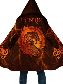 Sale OUKU Men's Dragon Totem Winter Coat Fleece Jacket Coat Thermal Warm Abstract Gothic Daily Wear Going out Pocket Print Fall & Winter Hooded Long Sleeve Yellow Blue Orange