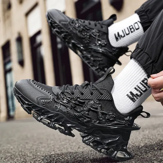 Outlet OUKU Men's Dragon-Themed Lightweight Athletic Sneakers – Unique Sculpted Sole Design, Breathable and Comfortable Running Shoes for Sports and Street Style
