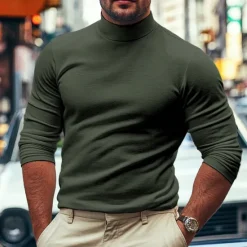 Outlet OUKU Men's Dralon Mock Turtleneck T shirt Tee Turtleneck shirt Tee Top Long Sleeve Shirt Plain Turtleneck Street Vacation Long Sleeve Soft Clothing Apparel Fashion Designer Basic