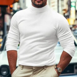 Outlet OUKU Men's Dralon Mock Turtleneck T shirt Tee Turtleneck shirt Tee Top Long Sleeve Shirt Plain Turtleneck Street Vacation Long Sleeve Soft Clothing Apparel Fashion Designer Basic