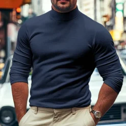 Outlet OUKU Men's Dralon Mock Turtleneck T shirt Tee Turtleneck shirt Tee Top Long Sleeve Shirt Plain Turtleneck Street Vacation Long Sleeve Soft Clothing Apparel Fashion Designer Basic