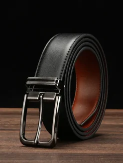 Online OUKU Men's Dress Belt Leather Belt Ratchet Belt Casual Belt Black 1# Black 2# Cowhide Stylish Casual Gentleman Plain Daily Wear Going out Weekend