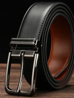 Online OUKU Men's Dress Belt Leather Belt Ratchet Belt Casual Belt Black 1# Black 2# Cowhide Stylish Casual Gentleman Plain Daily Wear Going out Weekend