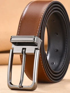 Online OUKU Men's Dress Belt Leather Belt Ratchet Belt Casual Belt Black 1# Black 2# Cowhide Stylish Casual Gentleman Plain Daily Wear Going out Weekend