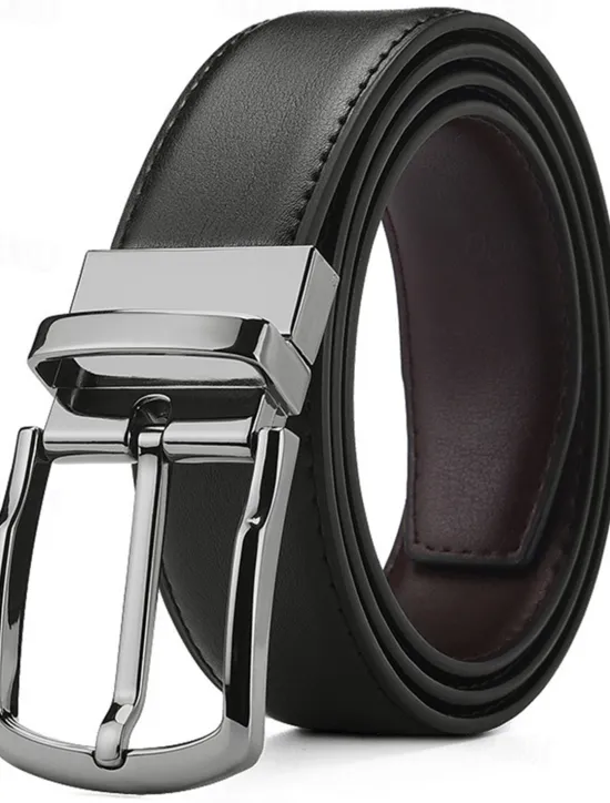 New OUKU Men's Dress Belt Retro Casual Leather Belt Double-Sided Ratchet Belt Cowhide Alloy Pin Buckle Belt Stylish Gentleman Black