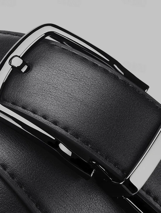 New OUKU Men's Dress Belt Retro Casual Leather Belt Double-Sided Ratchet Belt Cowhide Alloy Pin Buckle Belt Stylish Gentleman Black