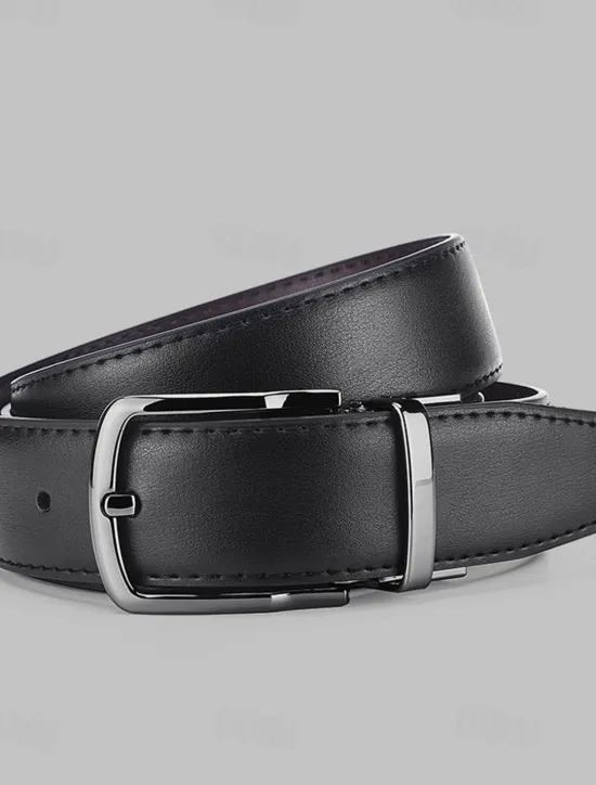 New OUKU Men's Dress Belt Retro Casual Leather Belt Double-Sided Ratchet Belt Cowhide Alloy Pin Buckle Belt Stylish Gentleman Black
