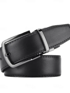 New OUKU Men's Dress Belt Retro Casual Leather Belt Double-Sided Ratchet Belt Cowhide Alloy Pin Buckle Belt Stylish Gentleman Black
