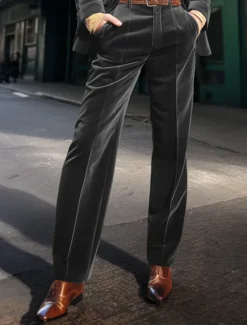 Outlet OUKU Men's Dress Pants Bell Bottom Trousers Suit Pants Velvet Pants Front Pocket Straight Leg Plain Comfort Business Daily Holiday Fashion Chic & Modern Black Brown