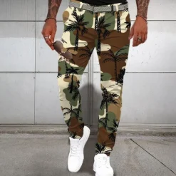 Outlet OUKU Men's Dress Pants Buttons Pocket 3D Print Camo Full Length Business Casual Vacation Inelastic Green