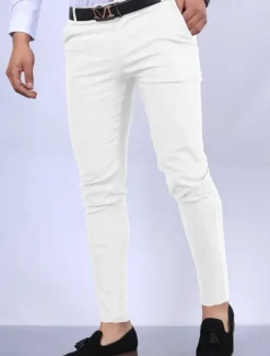OUKU Men's Dress Pants Chinos Chino Pants Pocket Plain Comfort Business Daily Classic Style Black White Micro-elastic