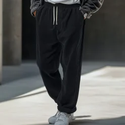 Outlet OUKU Men's Dress Pants Corduroy Pants Trousers Casual Pants Drawstring Elastic Waist Straight Leg Plain Comfort Warm Full Length Outdoor Casual Daily Fashion Streetwear Black Khaki