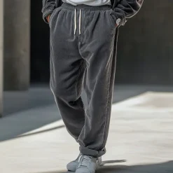 Outlet OUKU Men's Dress Pants Corduroy Pants Trousers Casual Pants Drawstring Elastic Waist Straight Leg Plain Comfort Warm Full Length Outdoor Casual Daily Fashion Streetwear Black Khaki