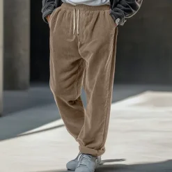 Outlet OUKU Men's Dress Pants Corduroy Pants Trousers Casual Pants Drawstring Elastic Waist Straight Leg Plain Comfort Warm Full Length Outdoor Casual Daily Fashion Streetwear Black Khaki