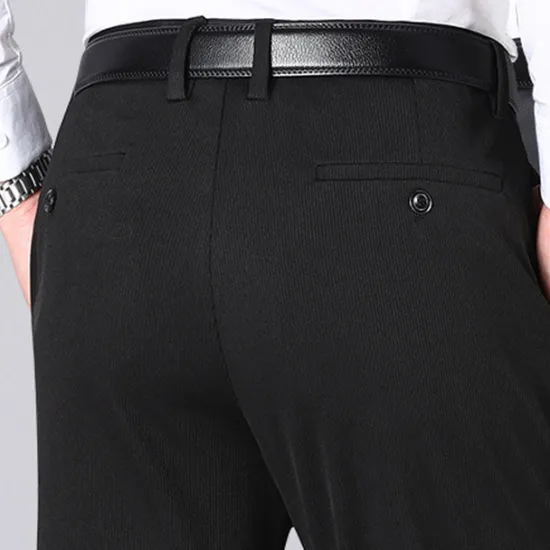 Clearance OUKU Men's Dress Pants Corduroy Pants Trousers Suit Pants Pocket Plain Comfort Breathable Wedding Business Casual Fashion Classic Black Navy Blue Stretchy