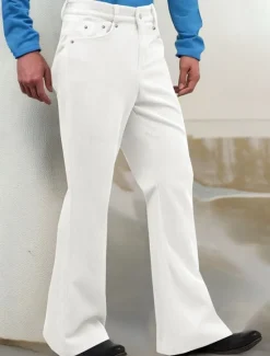 Outlet OUKU Men's Dress Pants Corduroy Pants Flared Pants Trousers Chinos Pocket Buttons Plain Comfort Formal Work Business Fashion Classic Style Black White Micro-elastic