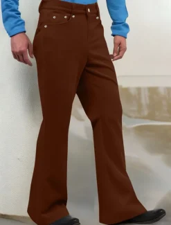 Outlet OUKU Men's Dress Pants Corduroy Pants Flared Pants Trousers Chinos Pocket Buttons Plain Comfort Formal Work Business Fashion Classic Style Black White Micro-elastic