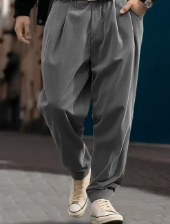 Online OUKU Men's Dress Pants Corduroy Pants Trousers Pleated Pants Suit Pants Front Pocket Straight Leg Plain Comfort Business Daily Holiday Fashion Chic & Modern Black Gray