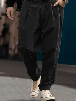 Online OUKU Men's Dress Pants Corduroy Pants Trousers Pleated Pants Suit Pants Front Pocket Straight Leg Plain Comfort Business Daily Holiday Fashion Chic & Modern Black Gray