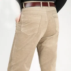 OUKU Men's Dress Pants Corduroy Pants Winter Pants Trousers Pocket Plain Warm Breathable Full Length Wedding Business Casual Casual Trousers Black Brown Micro-elastic Khaki