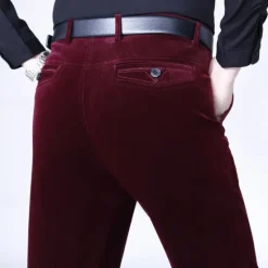Best OUKU Men's Dress Pants Corduroy Pants Trousers Chinos Buttons Pocket Plain Comfort Wearable Formal Party Work Fashion Classic Style Black Wine Micro-elastic