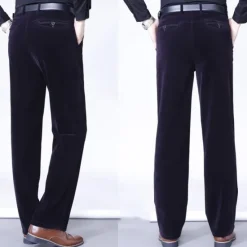 Best OUKU Men's Dress Pants Corduroy Pants Trousers Chinos Buttons Pocket Plain Comfort Wearable Formal Party Work Fashion Classic Style Black Wine Micro-elastic